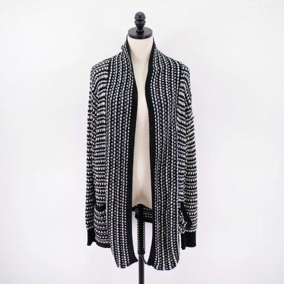 jason maxwell Sweaters - DAMAGED Jason Maxwell Black‎ White Knit Cardigan Sweater XL Acrylic